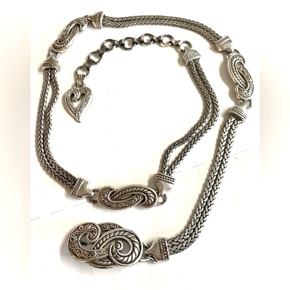 Vtg Brighton Statement Silver chain belt with  metal embellishments.SizeM 37”